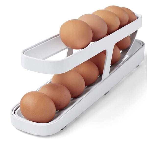 Rolldown Refrigerator Egg Dispenser Auto Rolling Egg Holder 2 Tier Storage Rack