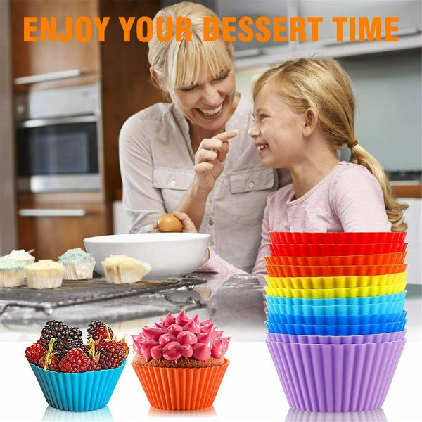 40 To 60x Round Cup Cake Silicone Baking Mould Cupcake Case DIY Bake Mold Muffin