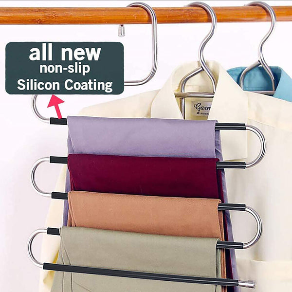 2/4pcs 5 Layer Clothes Hanger Pants Ties Space Saving Organizer Scarf Coat Rack