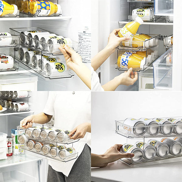 2 Tiers Stackable Beverage Holder Can Organizer Rack For Refrigerator Kitchen AU