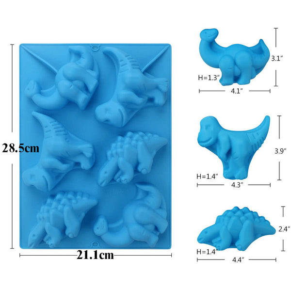 1-2X 3D 6 Dinosaur Silicone Mold Chocolate Baking Mould DIY Candy Jelly Ice Cube