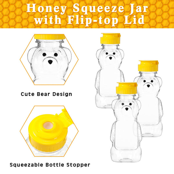 10X Plastic Empty Honey Bear Bottle Squeeze Bear Cup Flip Top Lid Jar Storing