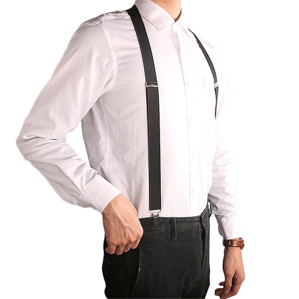 Extra Wide Men's Adjustable Elastic Suspenders Clip On Braces Trouser