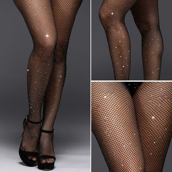 Women Sexy Crystal Rhinestone Fishnet Net Mesh Socks Stockings Tights Pantyhose