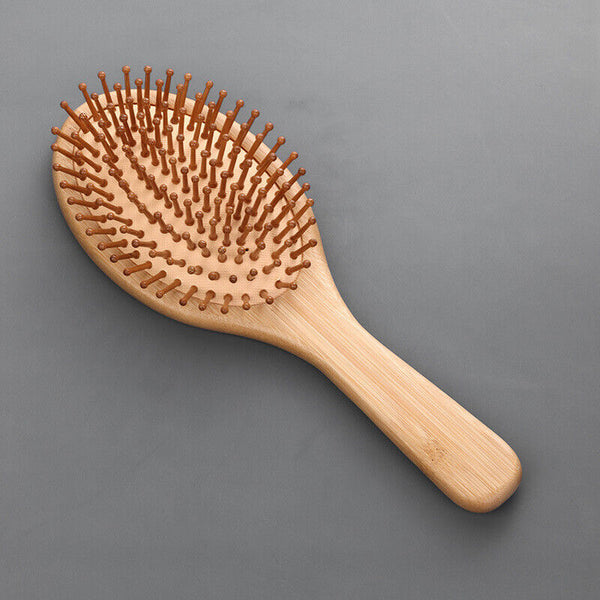 Natural Bamboo Wooden Hair Brush Oval Pneumatic Head Meridian Massage Combs AU