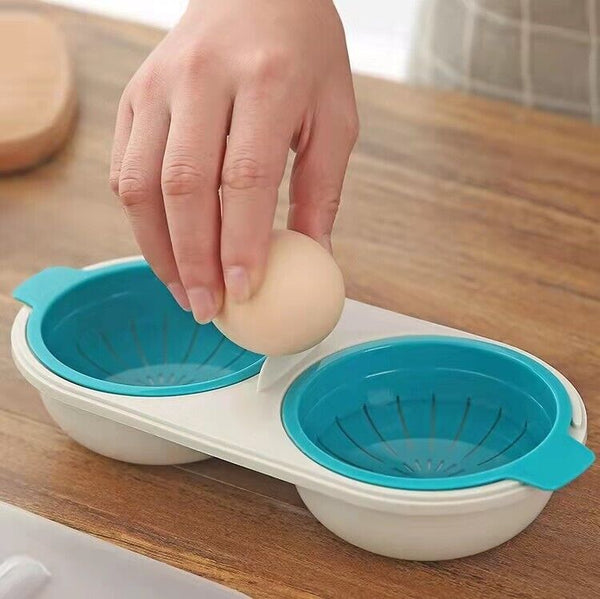 2x Draining Egg Boiler Set Edible Silicone Double Microwave Egg Poacher Cookware