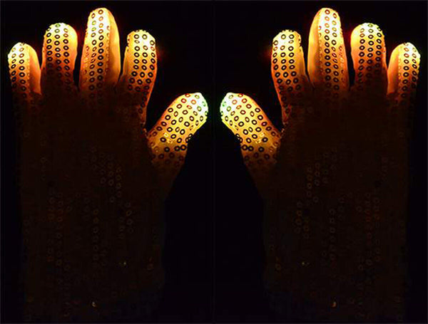 LED Gloves Flashing Sequins Sparkly 6Modes Finger Lighting Light Up White Party