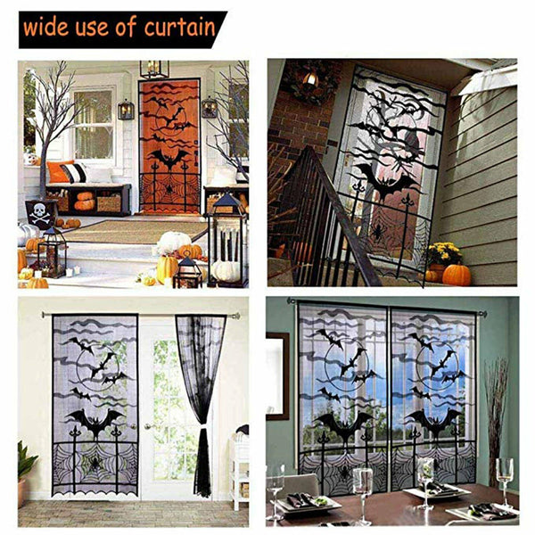 Haunted House Halloween Decoration Gothic Black Lace Spider Web Curtains Props A