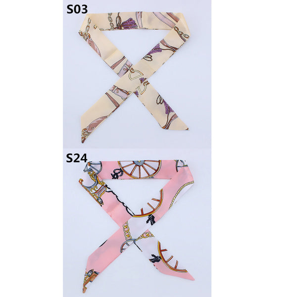 2PCS Women Silk Twilly Ribbon Narrow Scarf Wrap Tied Bag Handle Hair Tie Bandana
