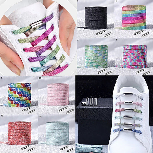 No Tie Locked Elastic Shoelace Shoe Lace Lazy Lace Sneakers Sport Kid Adult