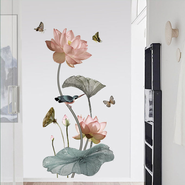 Lotus Flower Chinese Calligraphy Wall Stickers Vinyl Decal Home Decor Art Mural - Lets Party