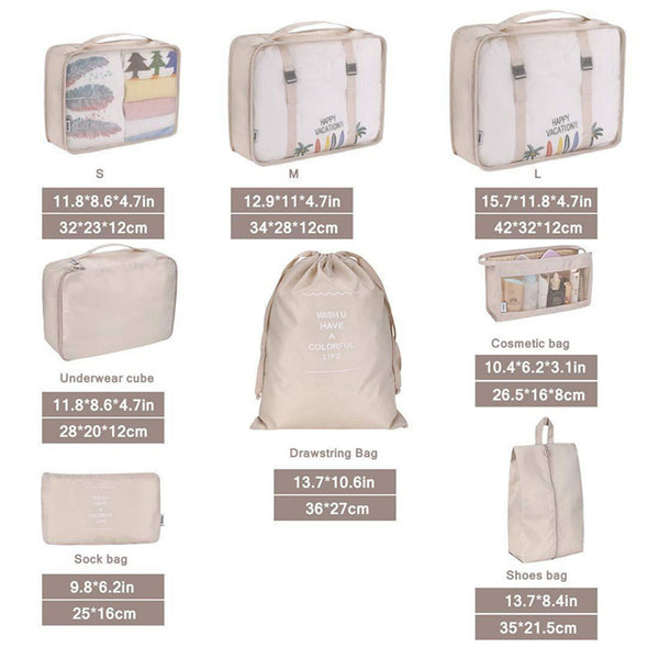8PCS Storage Bag Travel Packing Cubes Pouches Luggage Organiser Clothes Suitcase