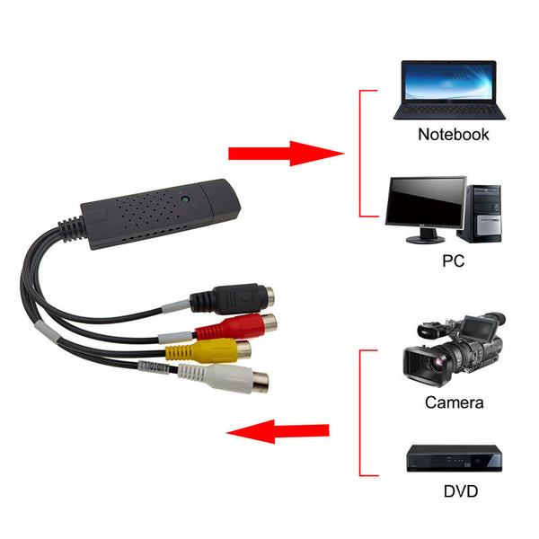 USB 2.0 VHS Tapes Tape to DVD VCR Audio Video AV Converter Capture Card Adapter