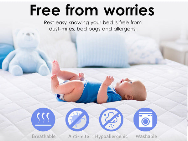 Aus Made Fitted Cotton Cover Quilted Mattress Protector Topper Underlay ALL SIZE - Lets Party