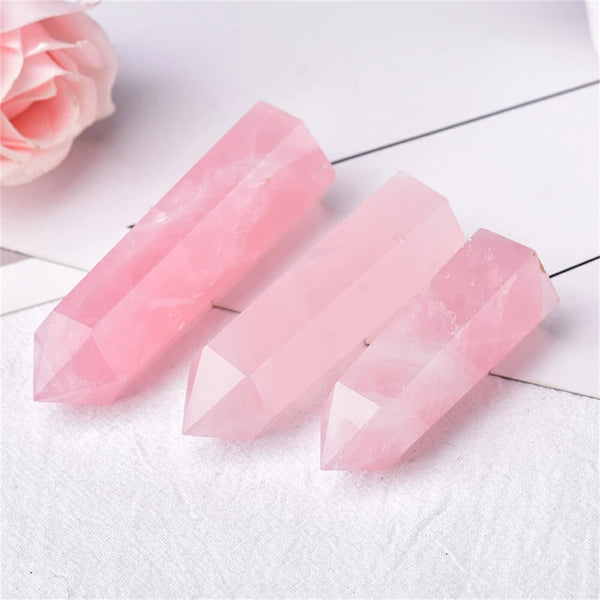 7~8cm Natural Pink Rose Quartz Crystal Wand Point Healing Mineral Stone Artwork