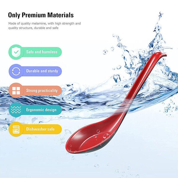 10PCS Soup Ramen Spoons Asian Chinese Japanese Utensils Long HandleHook Flatware