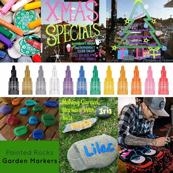 12 Colours Acrylic Paint Pens For Rock Painting Stone Ceramic Glass Rock Markers - Lets Party