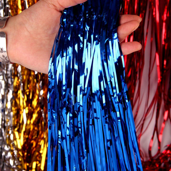 Metallic Tinsel Curtain Foil 1m Backdrop Pom Poms Streamers Hens Party Decor New
