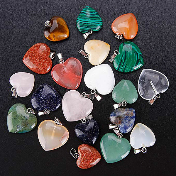 6-120Heart Gemstone Natural Quartz Crystal Healing Chakra Stone Pendant Necklace