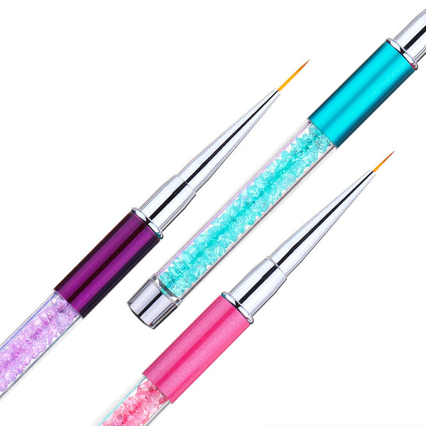 3Pcs Nail Art Liner Brush Pen Rhinestone Handle Salon Using Nylon Hair Brushes
