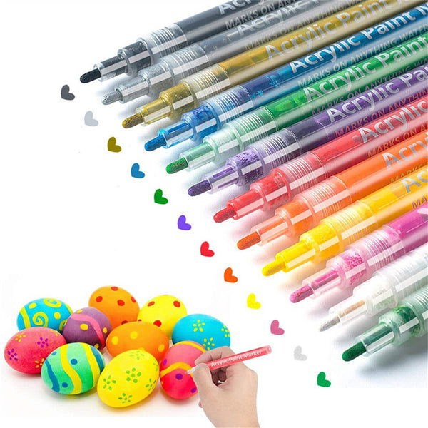 12 Colours Acrylic Paint Pens For Rock Painting Stone Ceramic Glass Rock Markers - Lets Party
