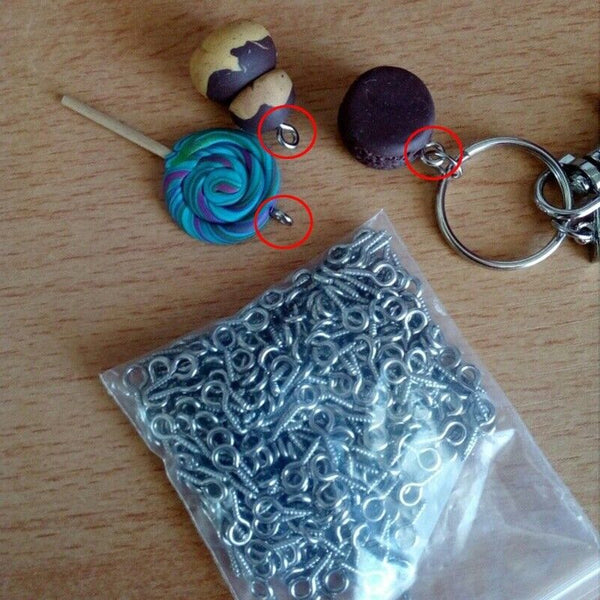 30-120X Small Tiny Mini Eye Pins Eyepins Hooks Eyelets Screw Threaded Peg 8x4mm