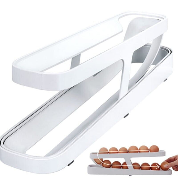 Rolldown Refrigerator Egg Dispenser Auto Rolling Egg Holder 2 Tier Storage Rack