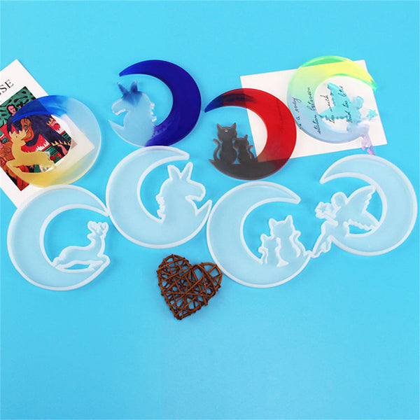 2PCS Christmas Deer Moon Cat Silicone Resin Casting Mold Jewelry Epoxy Moulds AU