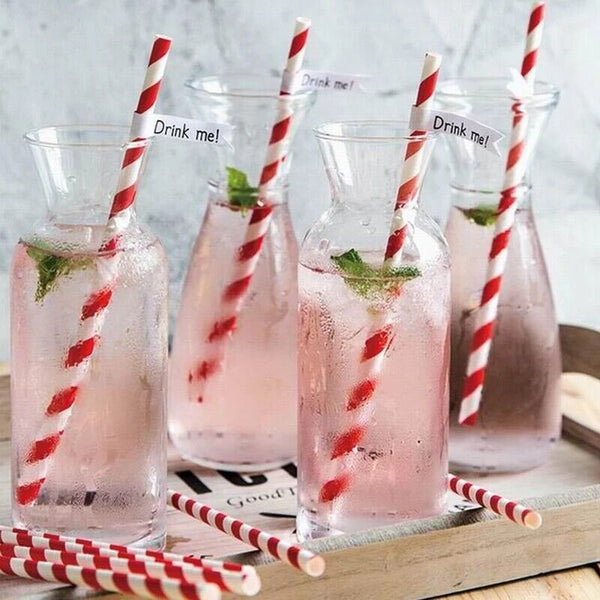 100x Colourful Paper Drinking Straws Straw FOIL Metallic Striped Party Wedding