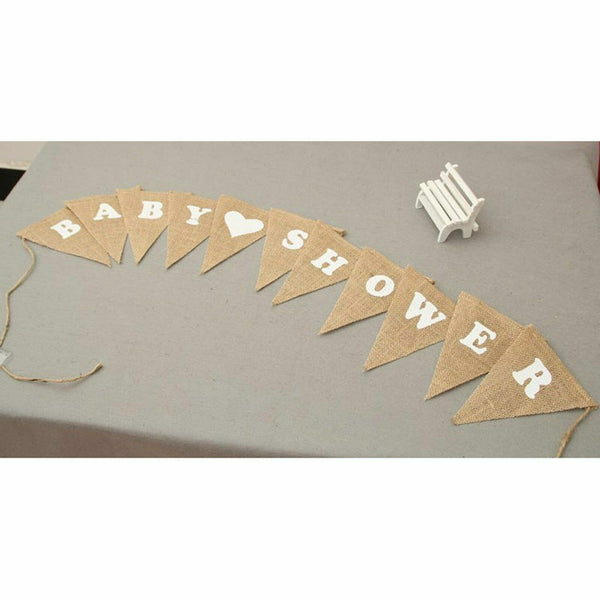 2sets Baby Shower Bunting Flag Banner Hessian Burlap Rustic Party Hanging 2.8M