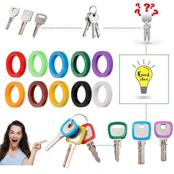UP 105PCS Bright Colors Hollow Silicone Flexible Elastic Key Cap Covers Keyring