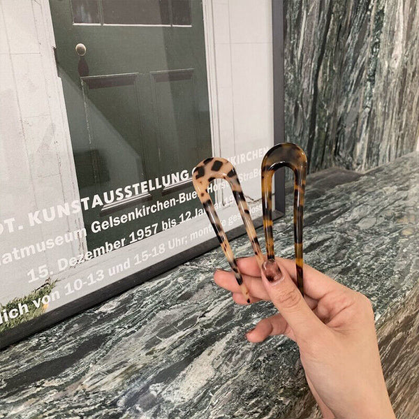 2PCS U-Shape Hair Clips Stick Tortoise Shell Hairstyle Hair Pin Hair Accessories