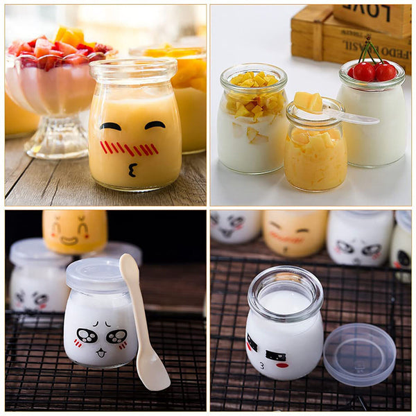 200ML Glass Pudding Jars Glass Jars for Yogurt Milk Parfait with Lid Cap