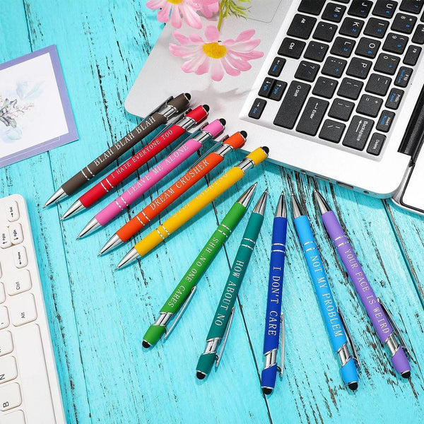 10Pcs Funny Ballpoint Pens Office Inspirational Quotes Touch Screen Stylus Pens