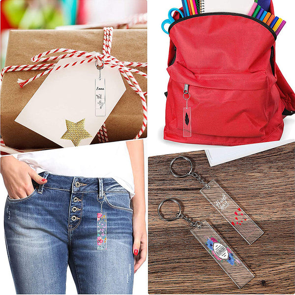 24sets Rectangle Acrylic Key Chain Blank Clear Keyring KeyChain Pendant DIY Kit