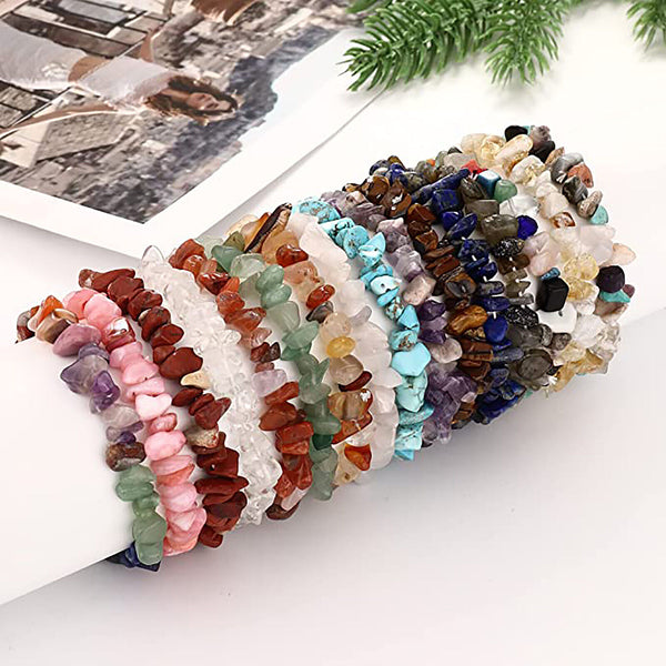 Natural Gemstone Tumbled Crystal Chip Bracelet Chakra Wicca Jewelry Rose Quartz
