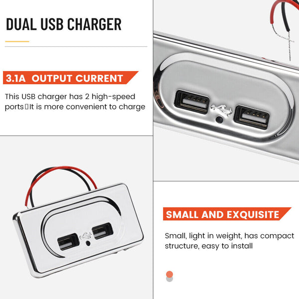 3.1A 12V Dual USB Ports Fast Charger Socket Power Outlet Panel Caravan UNIVERSAL - Lets Party