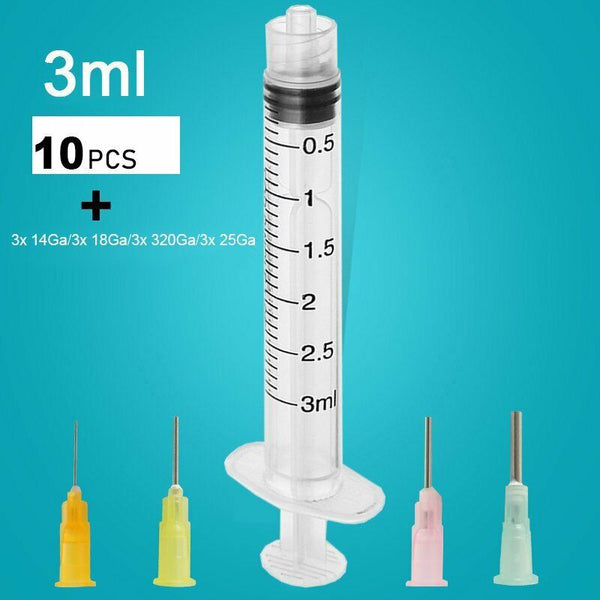 1ml 3ml 5ml 10ml Luer Lock Syringes + 14G-25G Blunt Tip Needles and Caps