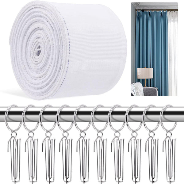 6M Curtain Heading Pleat Tape 4 Prongs Curtain Pleat Hook Clip Curtain Eyelet AU