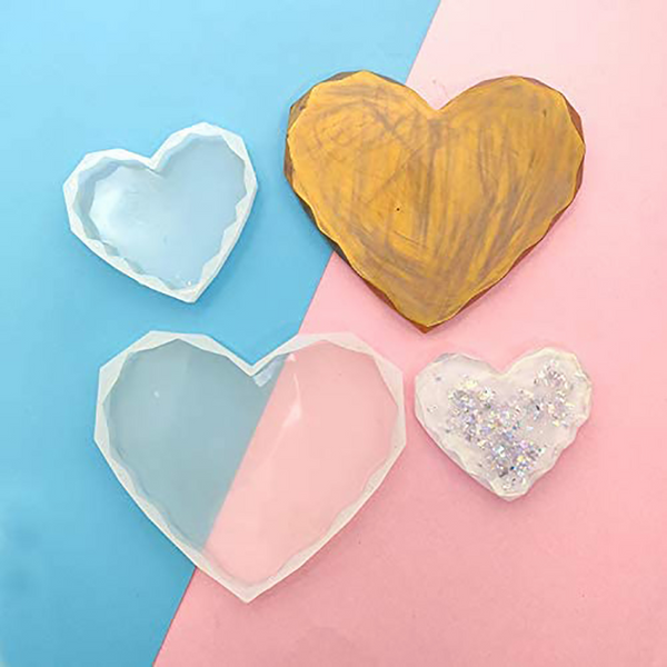 2x Coaster Resin Casting Heart Mold Silicone Agate Making DIY Mould Tool Craft