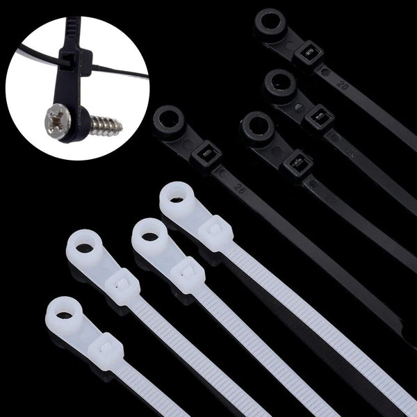 100PCS Nylon Cable Wire Zip Ties Mounting Hole Nail Screw Self locking Strap 5mm