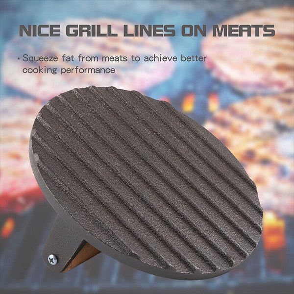 Cast Iron Burger Press Making Hamburger Steak Meat Smasher Utensils Grill BBQ AU