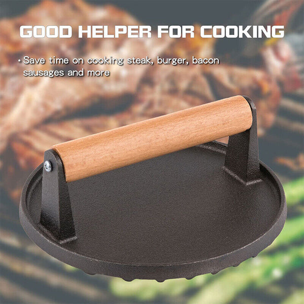 Cast Iron Burger Press Making Hamburger Steak Meat Smasher Utensils Grill BBQ AU