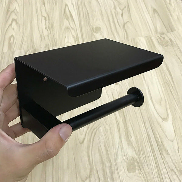 Stainless Steel Toilet Paper Roll Holder Storage Hooks Bathroom Washroom Black