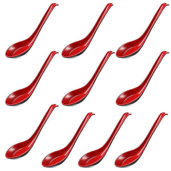10PCS Soup Ramen Spoons Asian Chinese Japanese Utensils Long HandleHook Flatware