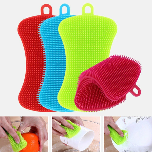 Home Kitchen Silicone Scrubber Sponge Brush Dish Pot Pan Washing Cleaning