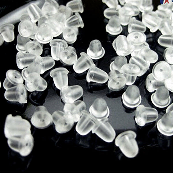 100x Clear Plastic Flat Earrings Studs & Backings - Transparent Invisible Blank