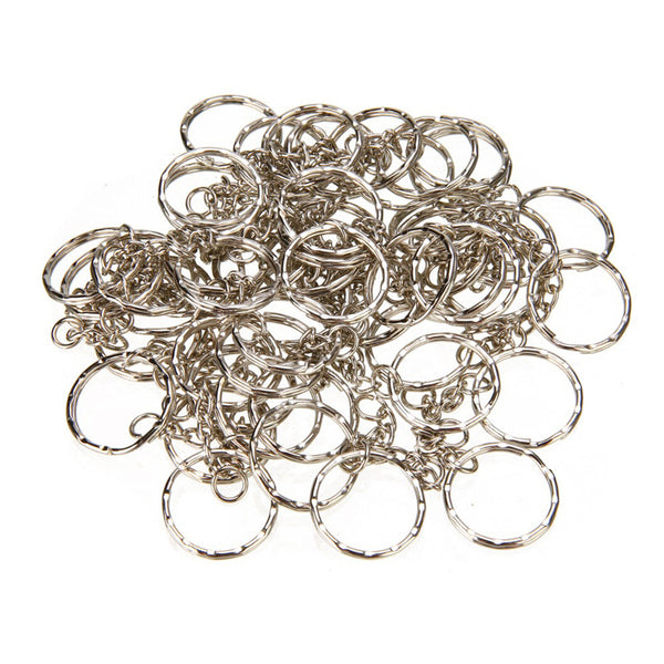 50 Pcs Bulk Split Metal Key Rings Keyring Blanks With Link Chains For DIY Craft