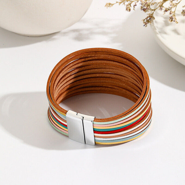 Multiple Gradient Leather Wristband Bracelet Bangle Magnetic Clasp Bracelet AU