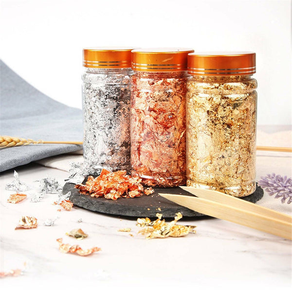 3PCS Gold & Silver & Rose Gold Foil Flakes Leaf Wrap Nail Art Acrylic Gel Polish